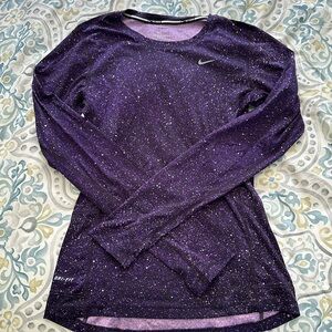 Nike Miler Long Sleeve Running Top Purple Pattern XS